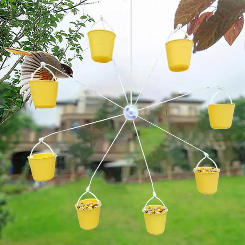 8 Ferris Wheel Bird Feeder Rotatable Ferris Wheel Feeder With Perch Feeding Buckets Indoor Birds Feeder For Sparrows Yellow