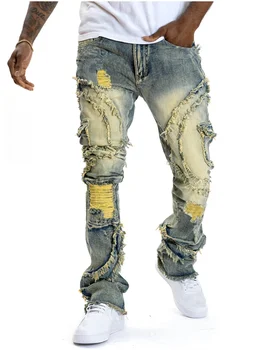2025 New Men Ripped Stacked Jeans Distressed Slim Fit Skinny Straight Leg Jeans Fashion Hip Hop Denim Pants Casual Streetwear 1