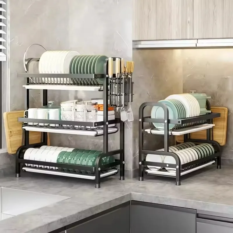 Dish Drying Rack 3 Layer with Utensil Holder for Kitchen Storage