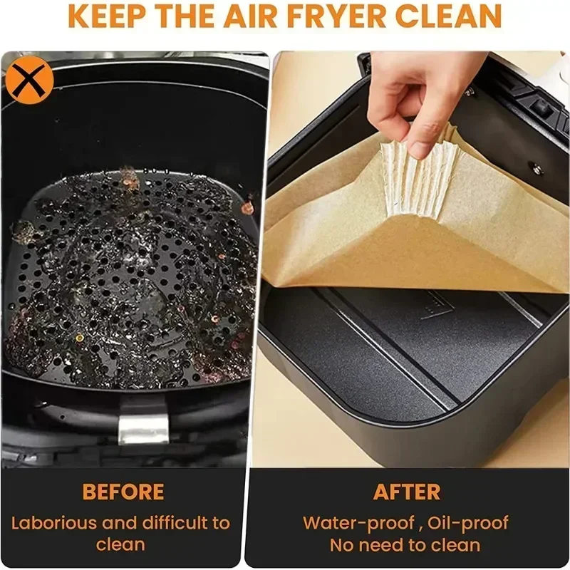 Air Fryer Accessories 50/100PCS Bakeware Disposable Paper Tray Non-Stick Mat Baked Silicone Paper Square Round