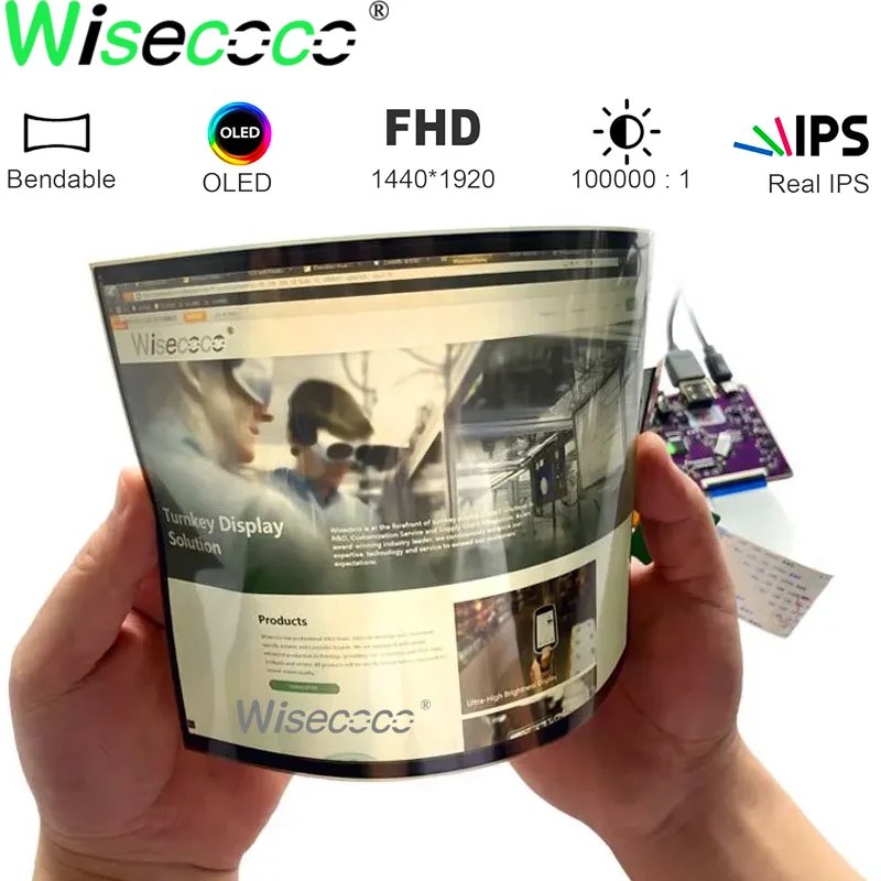 Wisecoco 7.8 Inch OLED Display Flexible IPS 1920x1440 AMOLED Ultra Slim Bendable Screen Type C HDMI Flexible Screen With Board
