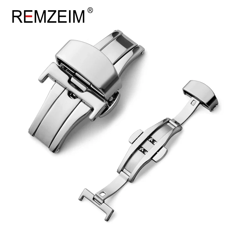 Sleek Stainless Steel Butterfly Buckle Watch Strap with Metal Clasp