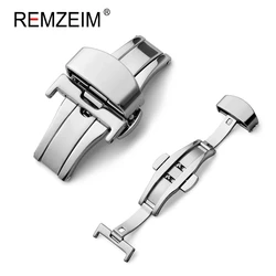 Sleek Stainless Steel Butterfly Buckle Watch Strap with Metal Clasp - 22mm (Silver)