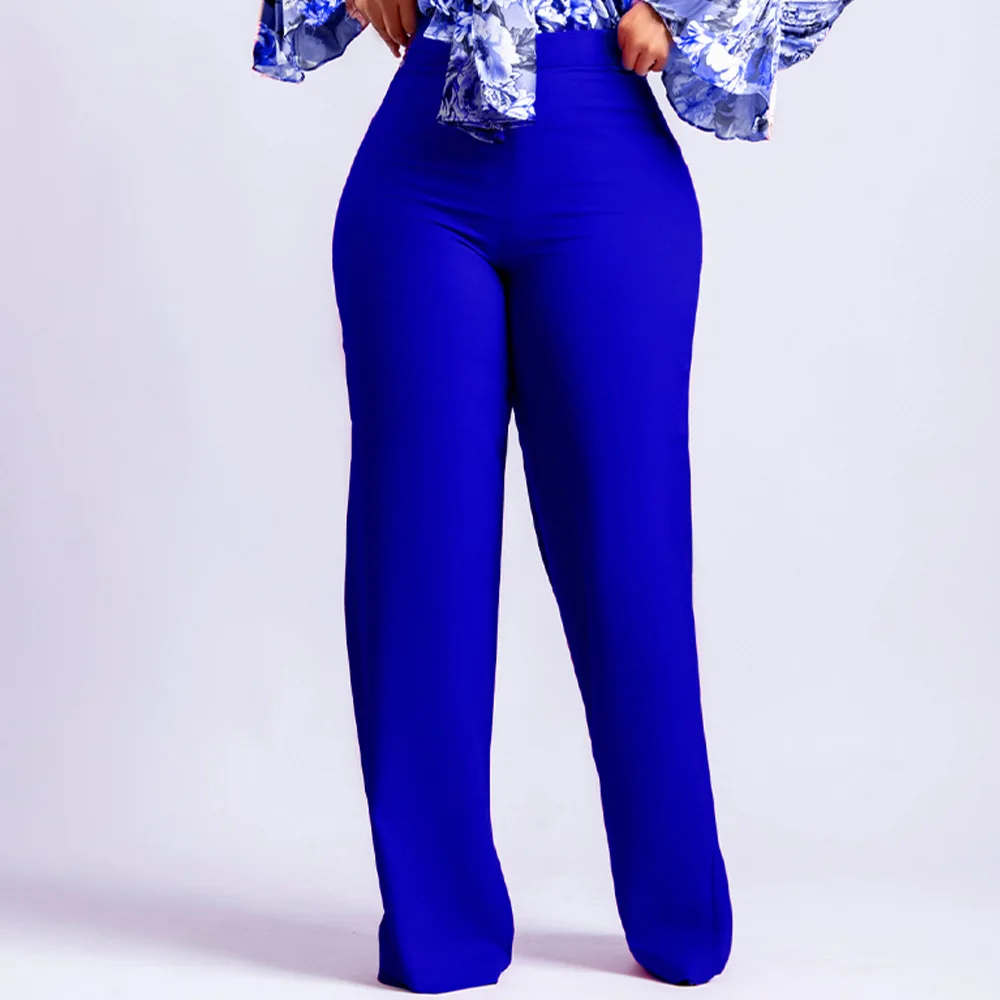 

Women Pants Shiny Blue Capris Pants High Waist Trousers Office Work Lady Full Length Spring and Autumn Bottoms Capris 2023 y2k