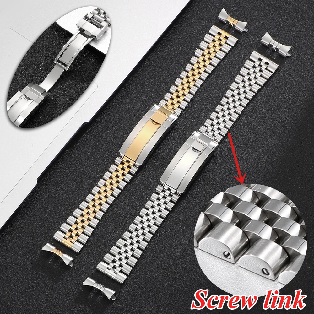 Luxury Stainless Steel Watch Strap with Flat Curved End Bracelet Design