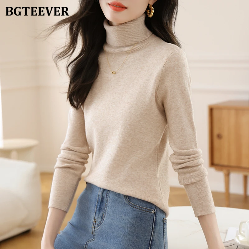 

BGTEEVER Thicken Warm Ladies Knitted Turtleneck Sweaters Jumpers Elegant Long Sleeve Female Stretched Pullovers Autumn Winter