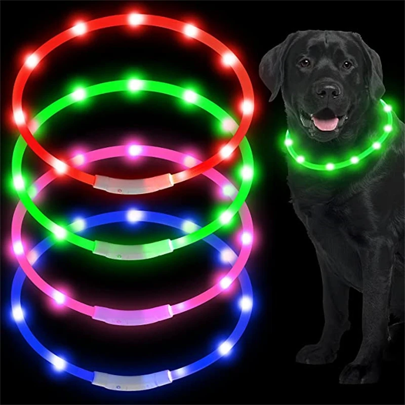 LED Glowing Dog Collar USB Rechargeable Luminous Light Up Dog Collars