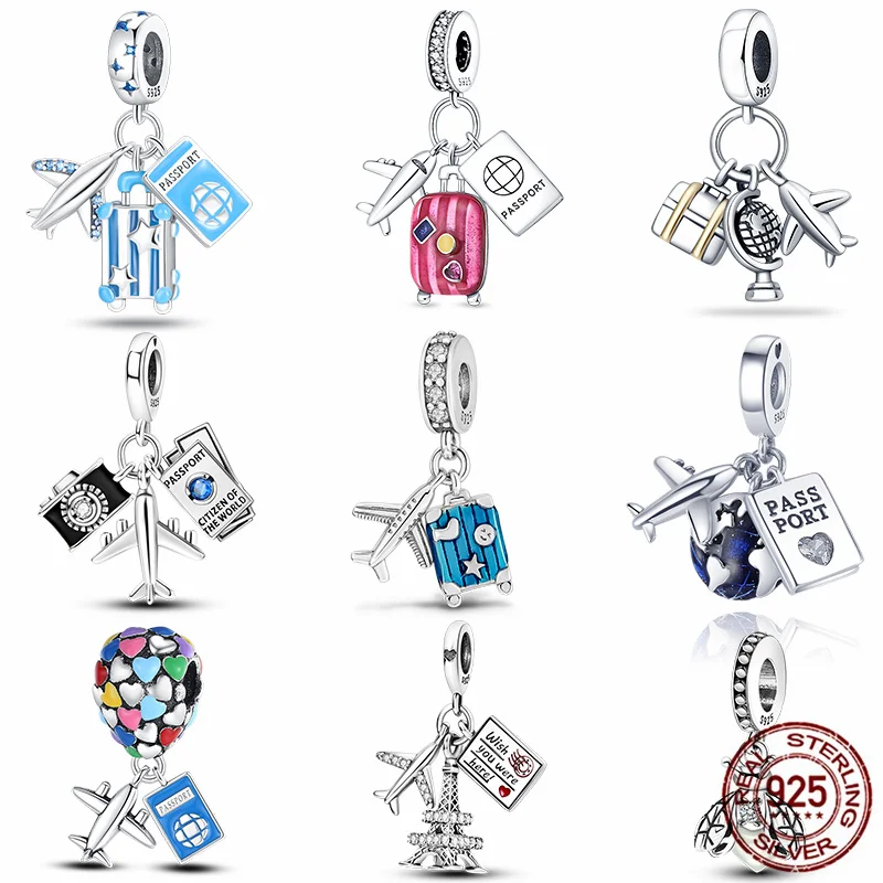 

Комплект из трех бусин-шармов для багажа и самолета подходит для оригинальных женских браслетов Pandora DIY, изысканные украшения