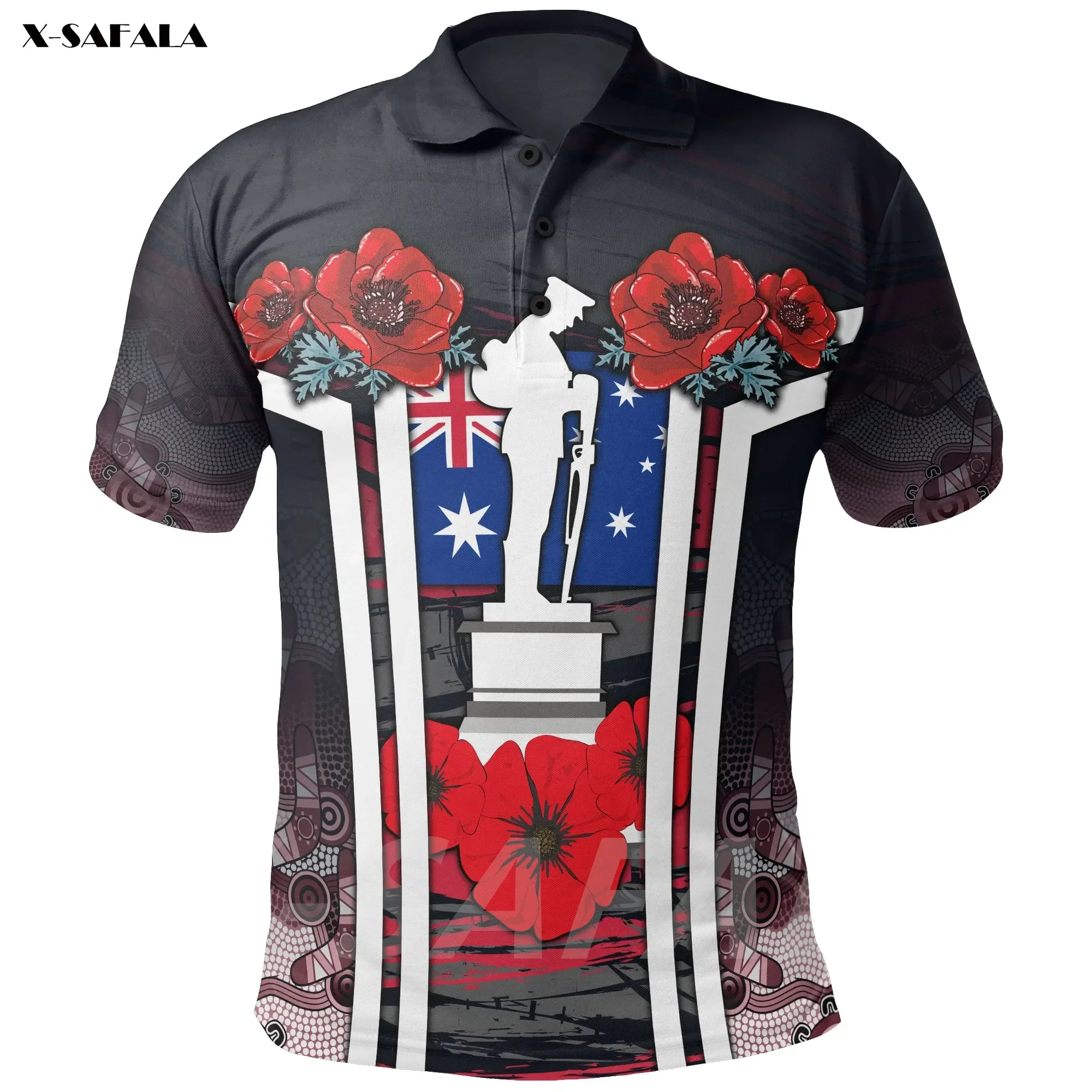 Anzac Day 2022 Poppy Flowers Dot 3D Stampato Di Alta Qualità Nuova Fibra Di Poliestere Uomo Colletto Femminile Polo Tee Top Anti Restringimento
