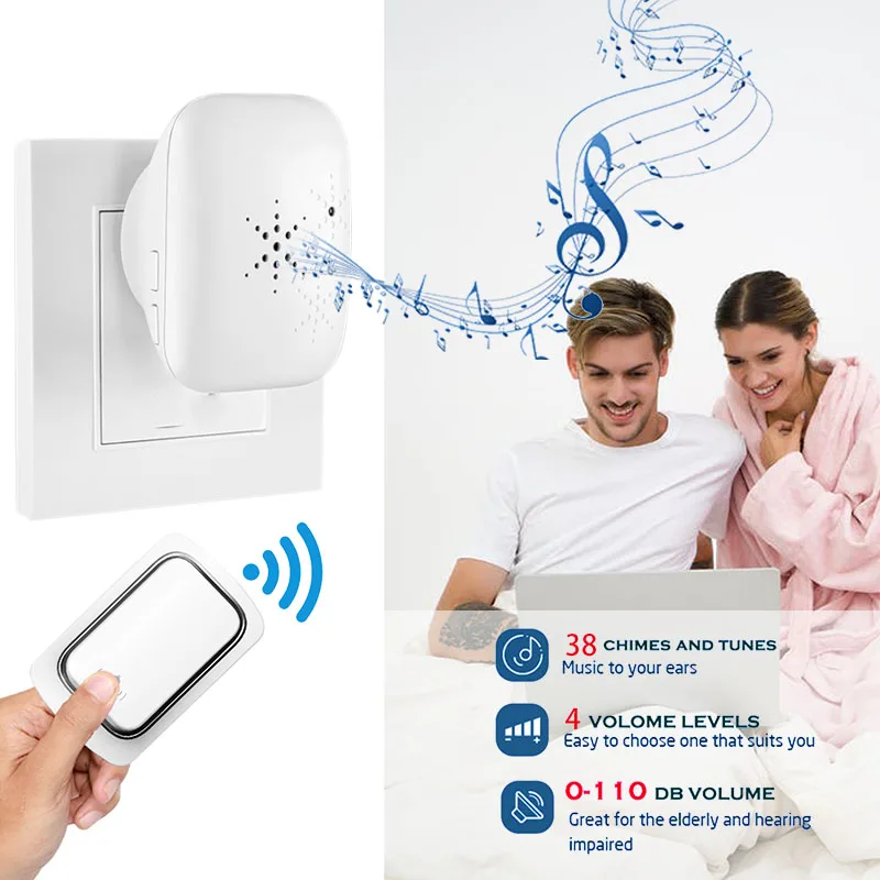 Wireless Self-powered Outdoor Doorbell No Battery Required Waterproof Transmitter 220V EU Receiver Doorbell Set for Home Control