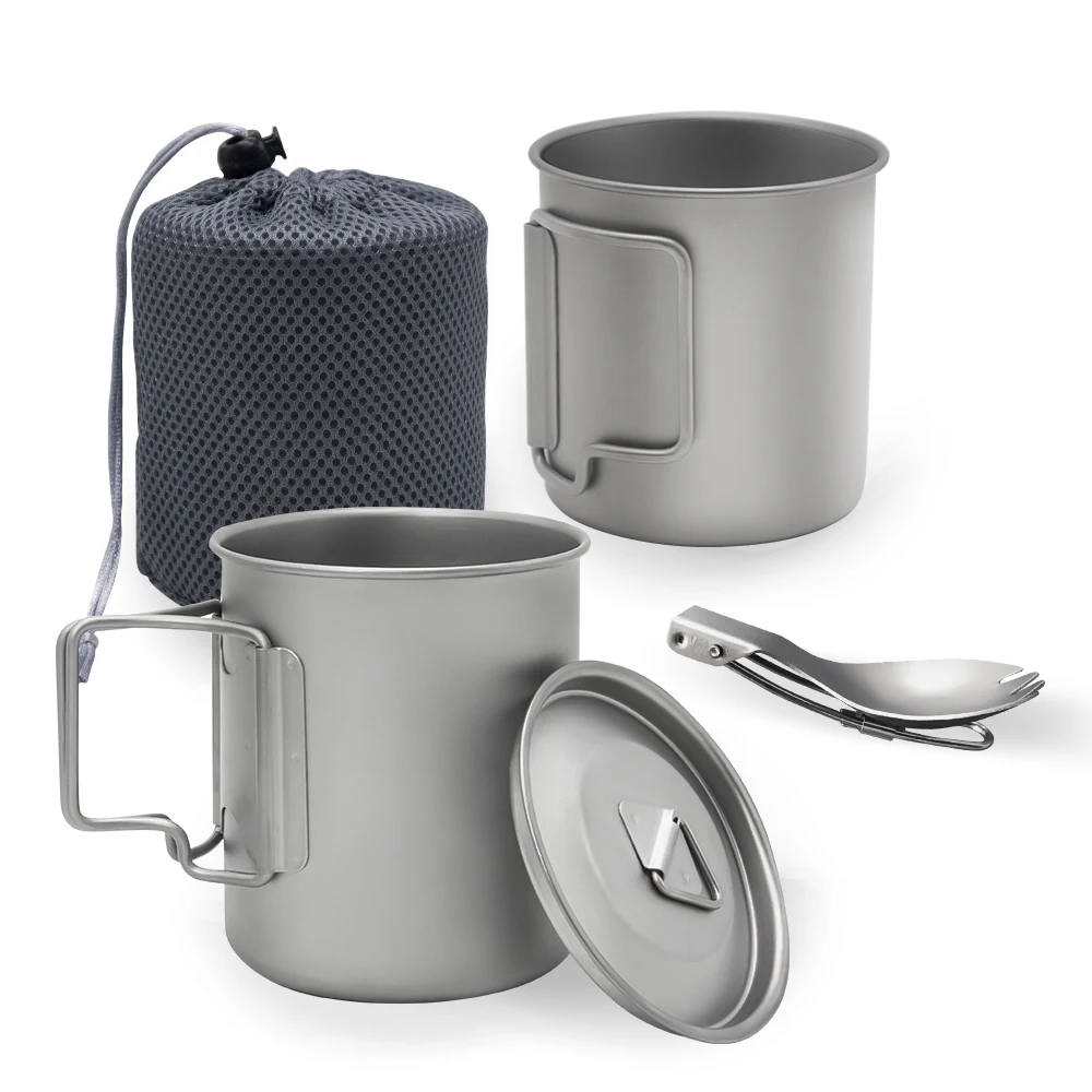 

220ML-1100ML Portable Camping Mug Titanium Cup Tourist Tableware with Foldable Outdoor Kitchen Equipment Picnic Utensils
