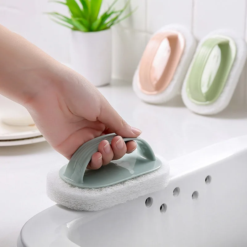 

Plain Striped Handle Cleaning Brush Sponge Wipe Tile Kitchen Cleaning Sponge Wipe Clean Clean Brush