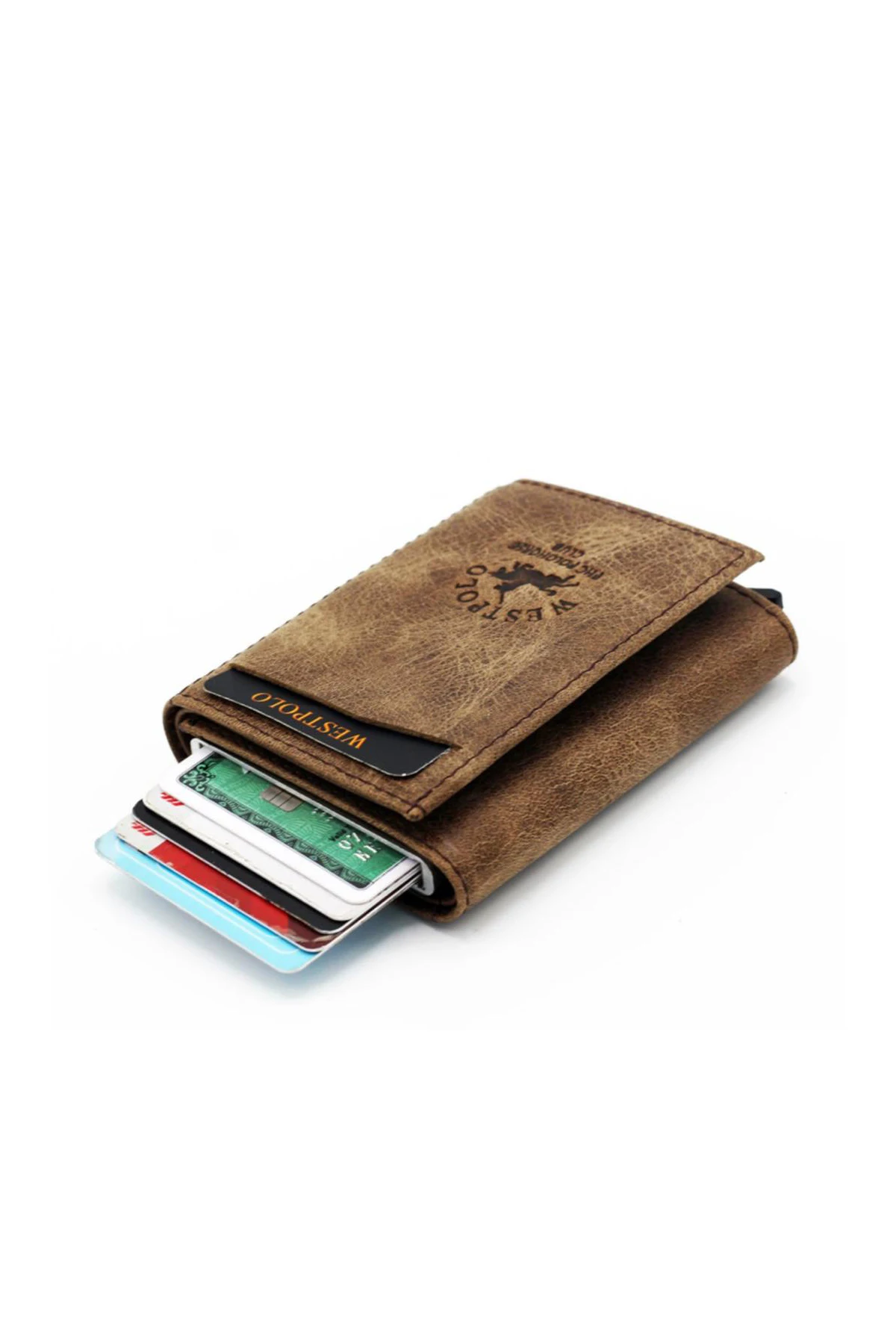 Запад поло Crazy Leather Mekanizmalı Money-Eyed Коричневый мужской кошелек для карт W22045551 |
