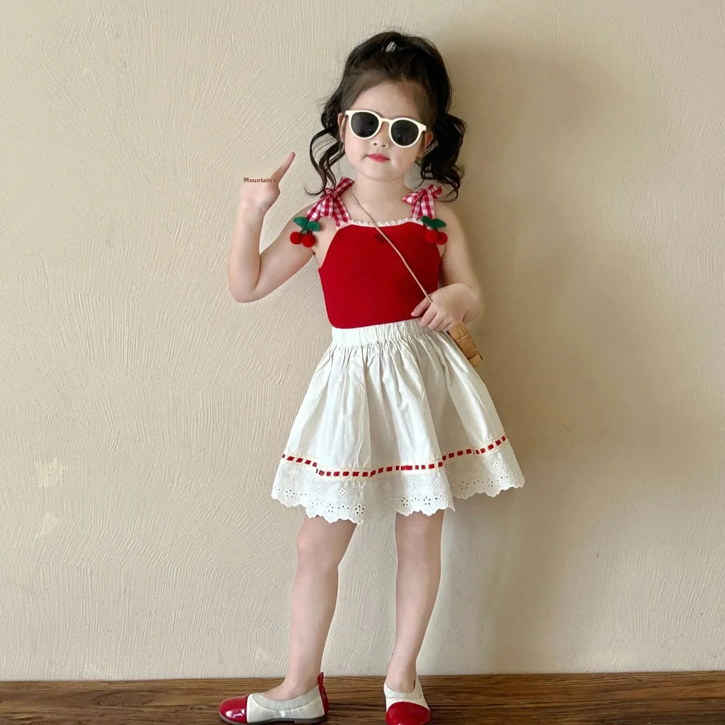 Summer Cherry Print Korean Style Short Vest for Girls Baby Clothes Children's Clothing Trendy Top Kids' Wear