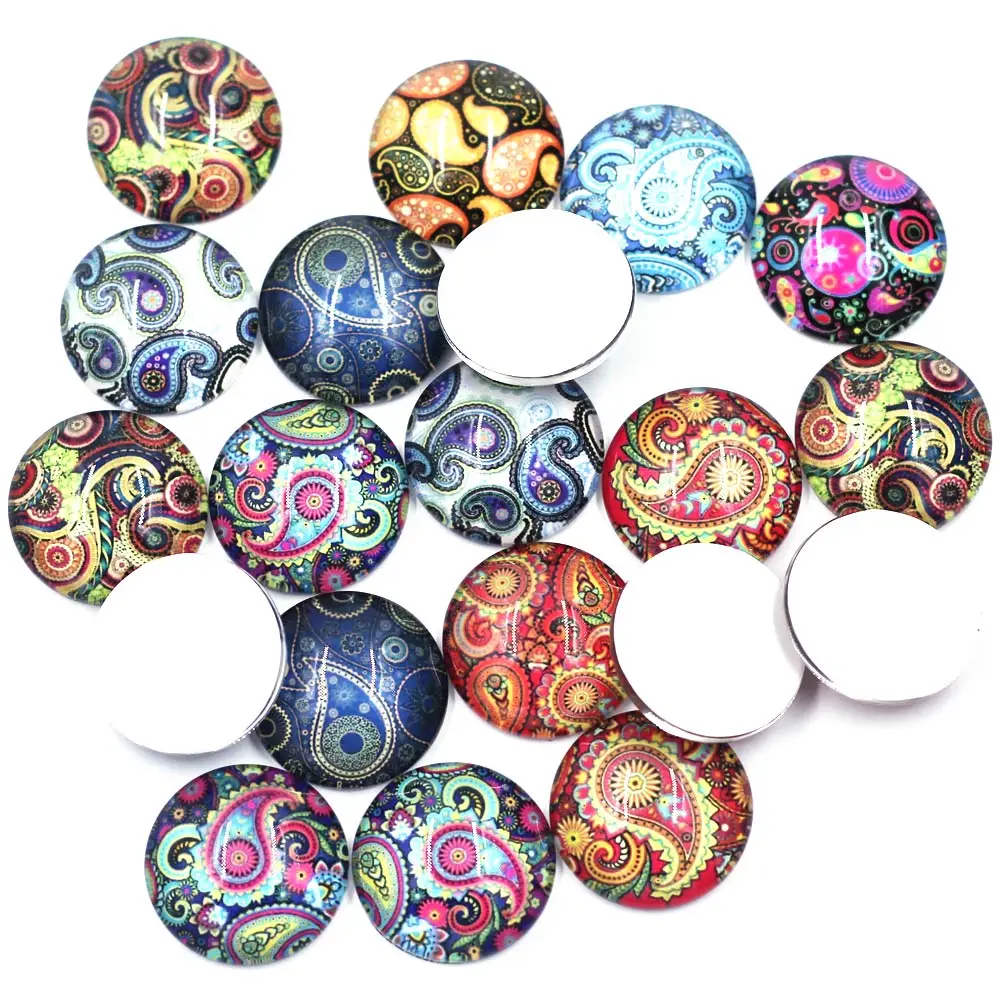 20PCS Mixed Patterns Round Glass Cabochon 25mm  Charm Pendant Cameo Base Setting 35x31mm DIY Trendy Jewelry Accessories Supplies