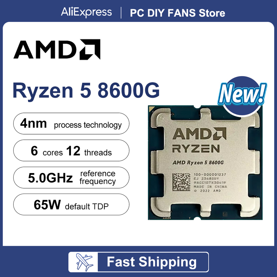 AMD Ryzen 5 8600G New R5 8600G 6-Core 12-Thread 5.0GHz 4NM DDR5 CPU Integrated Graphics Radeon 760M 8CU Socket AM5 but no fan