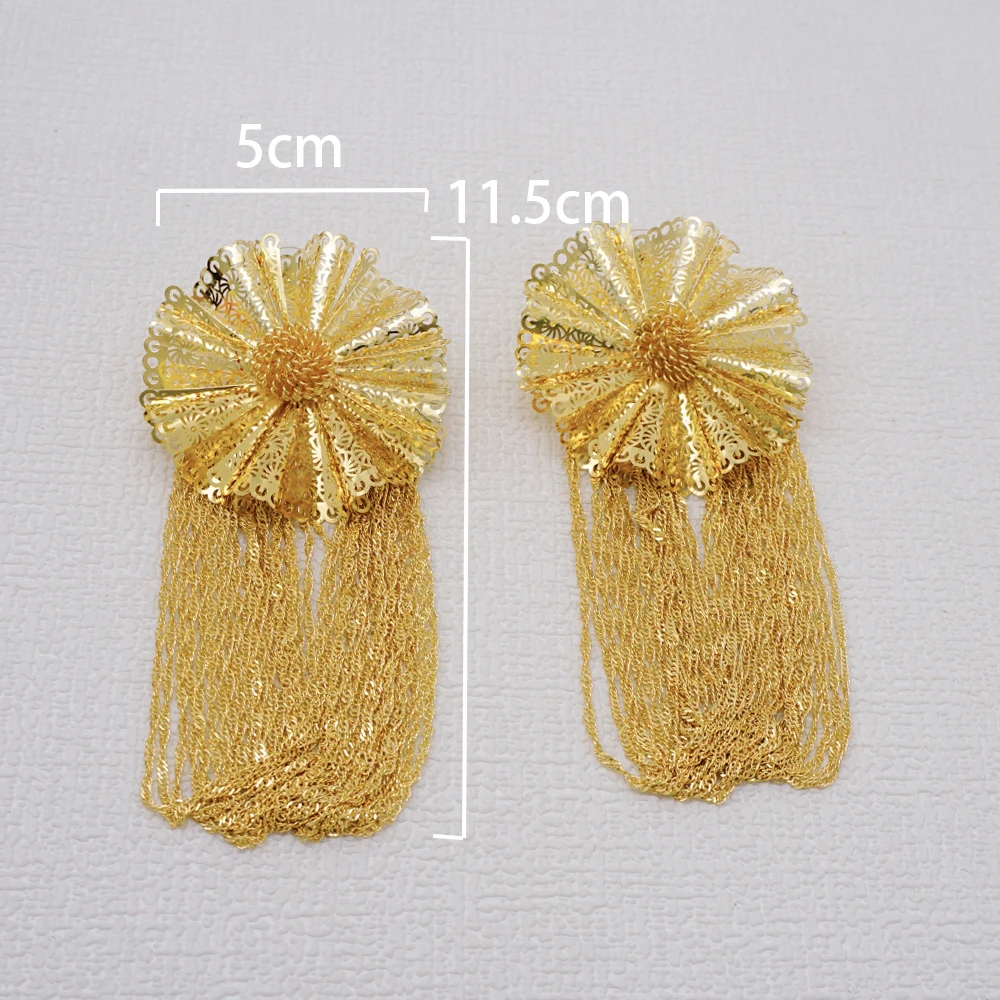 Luxury Dangle Drop Earrings For Women Geometric Flower Copper Long Tassel Earring Dubai Gold Color Party Jewelry Accessory Gifts