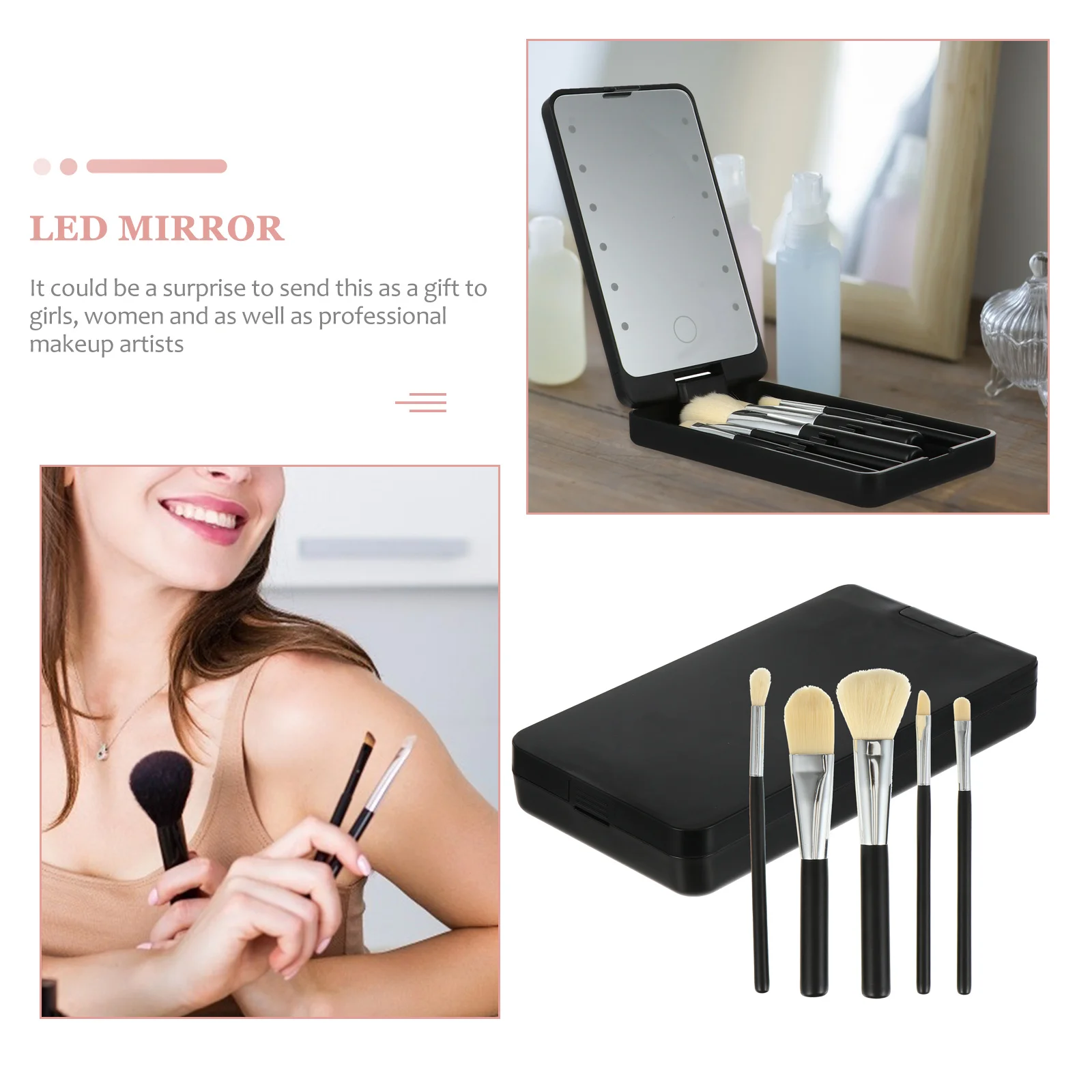 LED Makeup Makeup Vanity Desk with 5pcs Makeup Rotatable Creative Travel Makeup Vanity Desk