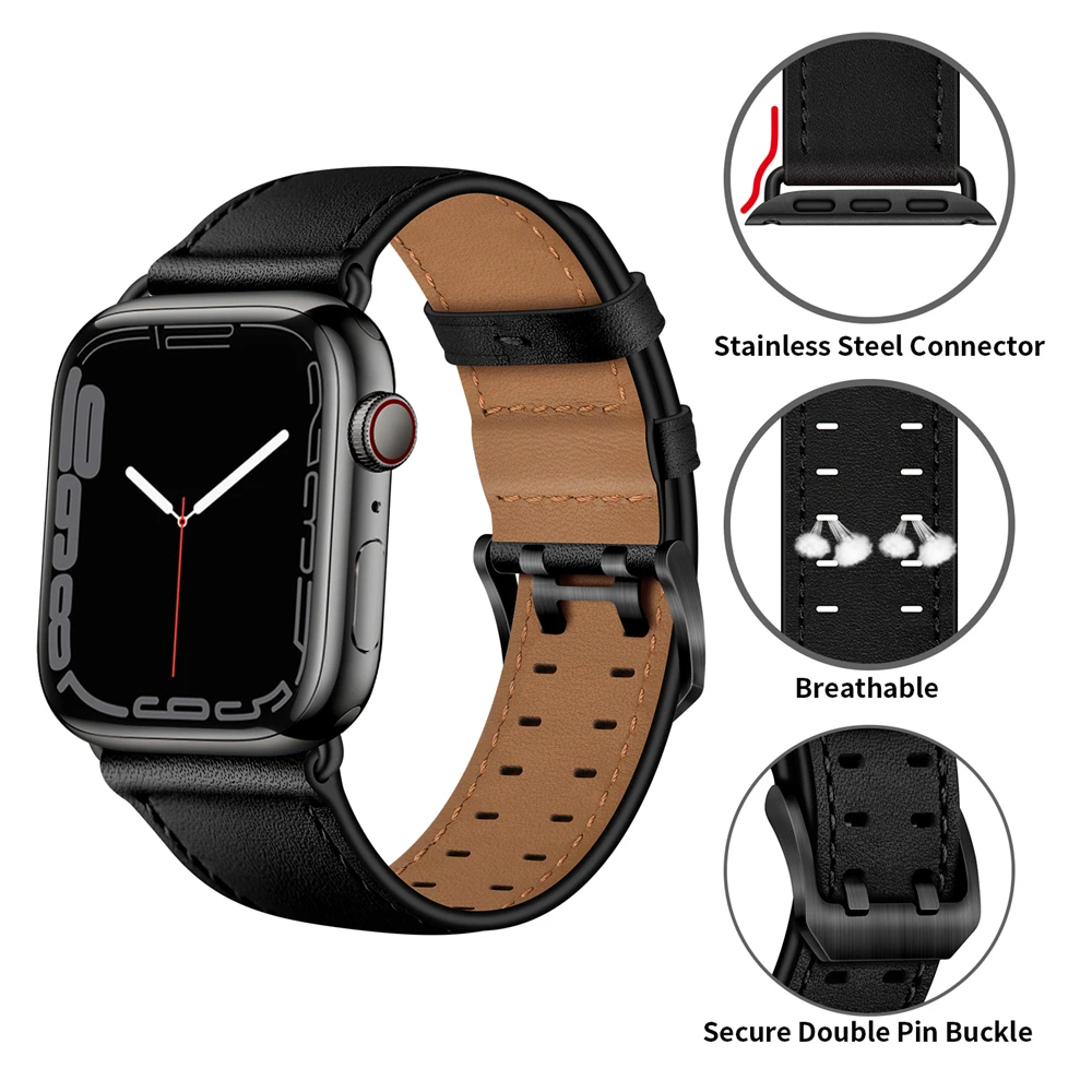 

Business Real Leather Bracelet band for Apple Watch SE 7654321 42MM 38MM 44MM 40MM Strap for Smart iWatch 7 Watchband 45mm 41 mm