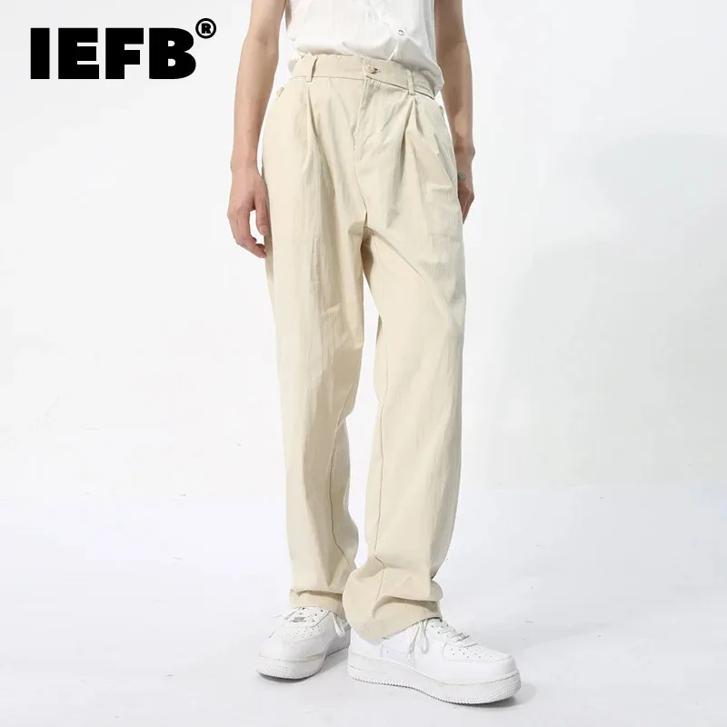 

Мужские брюки IEFB с эластичным поясом, простые повседневные Удобные однотонные брюки в Корейском стиле, Новинка лета 2024, тренд 9C5748