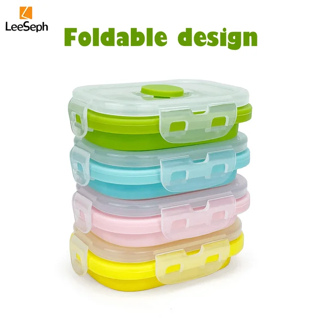 Ensemble de 4 récipients de stockage des aliments pliables en Silicone, récipients de préparation de repas de collation empilables étanches pour le travail, le Camping et la randonnée 6