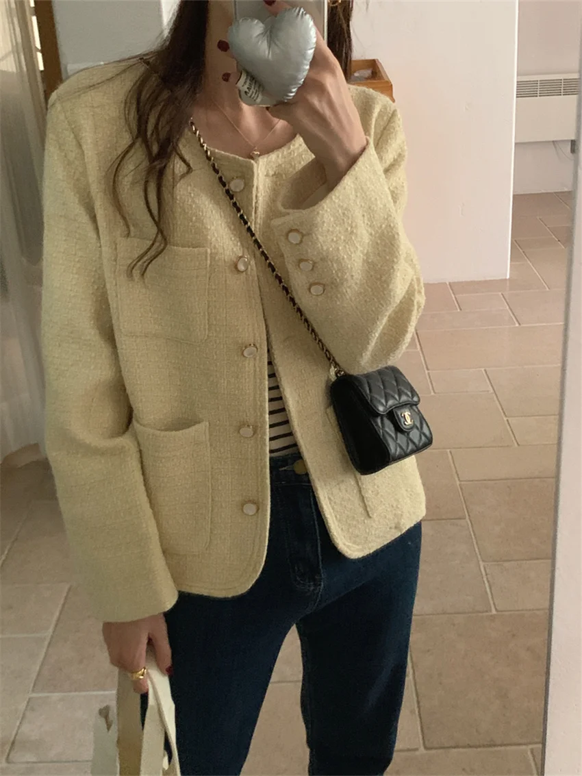 Arazooyi Weave Blazers Fashion Women Office Wear Lady Autumn 2023 Elegant All Match Chic New Slim-Fit High Street Coats