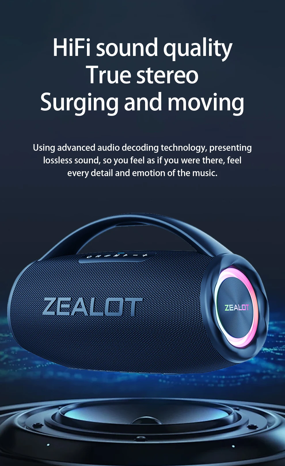 ZEALOT S97 Altavoz Bluetooth portátil de 80W Alto volumen Resistente al agua 16000mAh Subwoofer TWS inalámbrico Suporrt USB/TF/AUX RGB luz.
