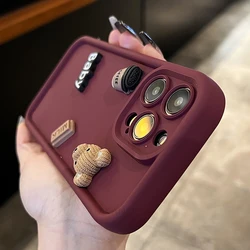 Adorable 3D Bear Liquid Silicone Cartoon Soft Phone Case for A35 5G (Baby Wine red)