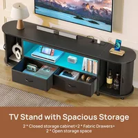 TV Stand for 65 70 Inch Tv, Entertainment Center with Power Outlets and Led, 2 Fabric Drawers Tv Stand with 2 Cabinets 2