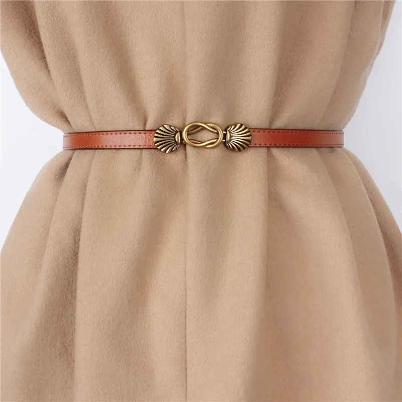 

Maikun Adjustable Leather Thin Belt For Women's Simple All-Match Strappy Metal Buckle Waistband