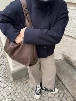 Giacca corta casual monopetto in lana kaki da donna, moda, collo alla coreana, capispalla a maniche lunghe, cappotto da ufficio quotidiano autunnale 1