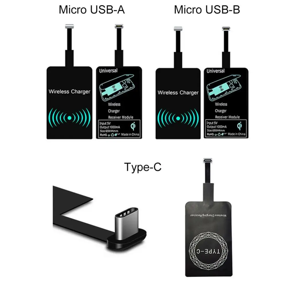 Portable Sticky USB Type C Qi Wireless Charging Receiver for iPhone cable adapter