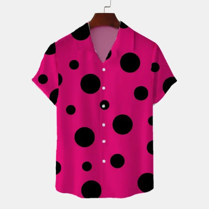 

2024 New Men's Short Sleeve Shirt Polka Dot Print Men's Hawaiian Beach Lapel Fashion Top Large Size Casual Men's Shirt
