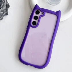 Korean Cute Candy Color 3D Cat Ears Transparent Phone Case - Kawaii Shockproof Soft Border Cover - SamsungS25Plus (Purple)