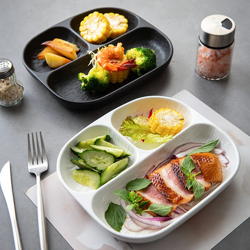 Ceramic Portion Control Plate with 3 Compartments Divided Breakfast Dinner Plate Appetizers Platter Dessert Serving Dish