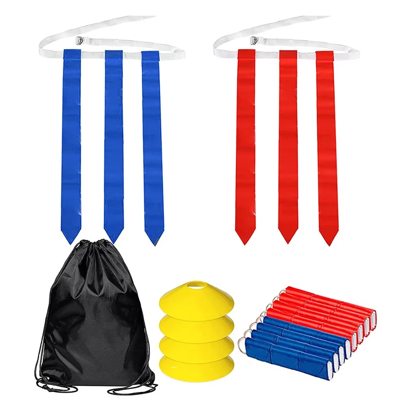 

Flag Football Set-14Pcs Belts With 42 Flags(21 Red and 21 Blue Flags) , 4 Cones Adults Youth Flag Football Belts
