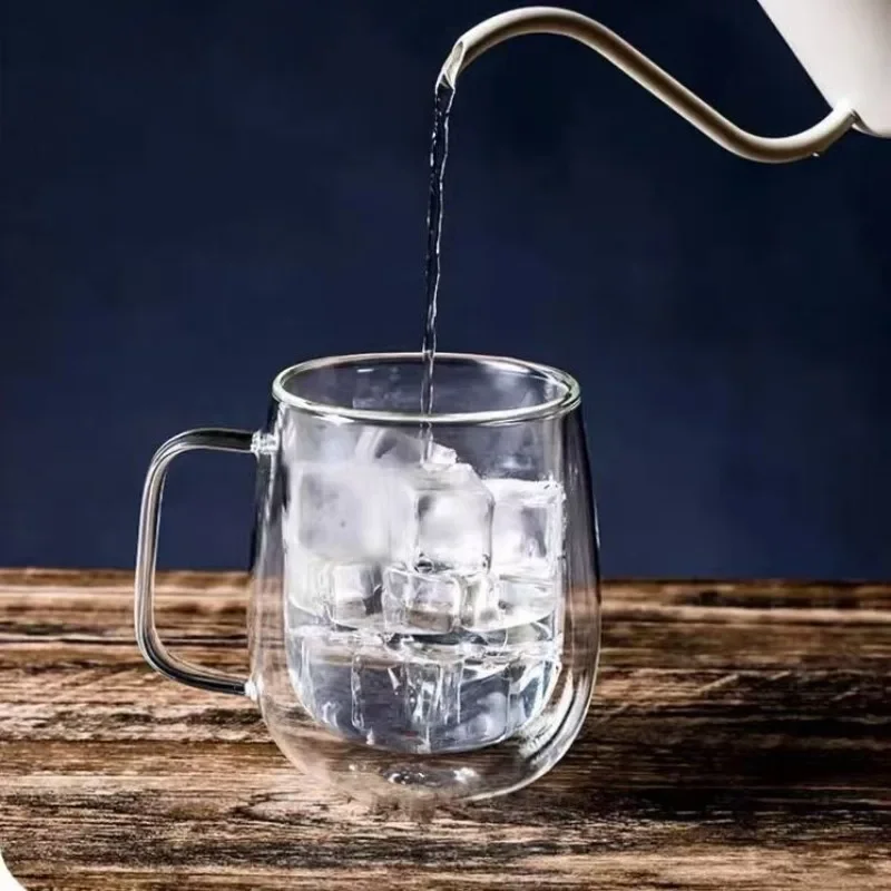 Clear Double Wall Glass Coffee Cup with Handle