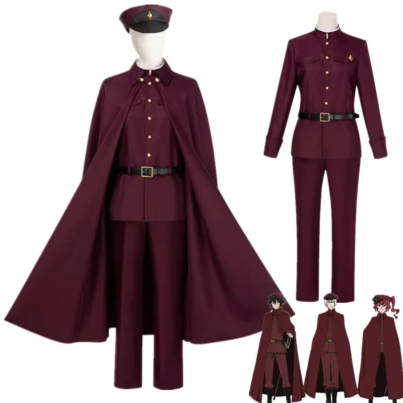 

Anime Bungo Stray Dogs Tetchou Suehiro Cosplay Costume Teruko Oukura Red Uniform Suits Cloak Season 4 Team Halloween Clothes