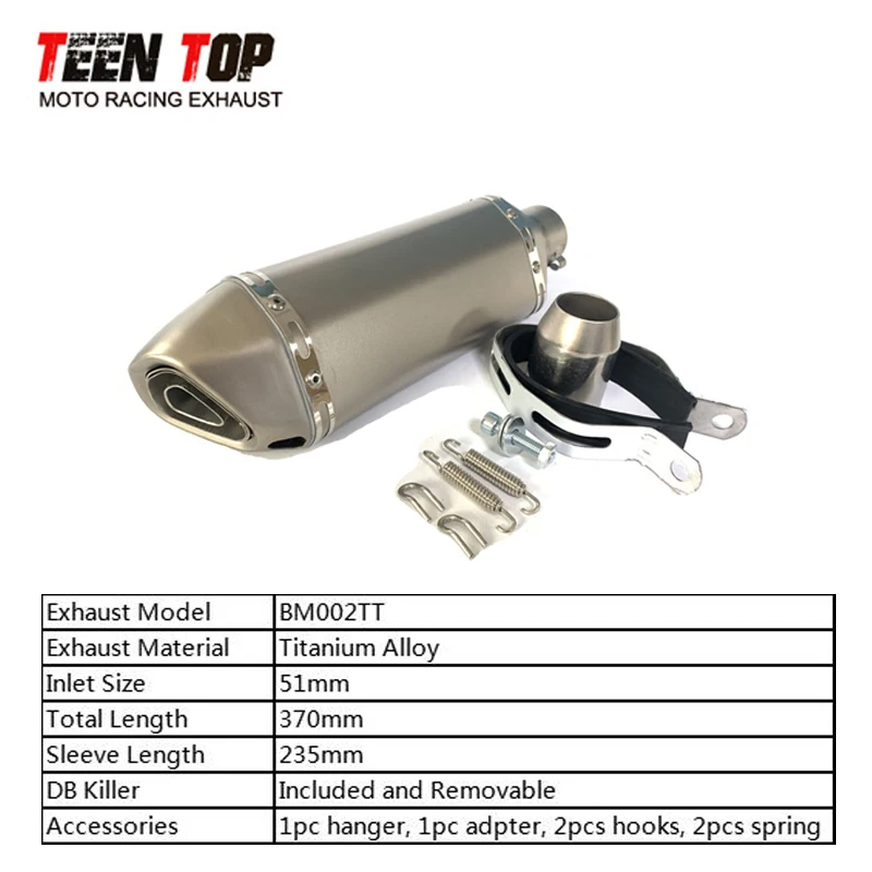 51MM Universal Motorcycle Exhaust 370MM Muffler With DB Killer Titanium Alloy AK Exhaust For Kawasaki Ninja300 Ninja400 Z400