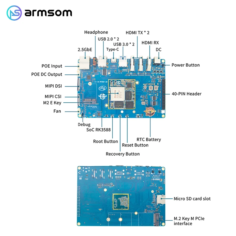 ArmSoM-W3 SBC  Ĩ RK3588 8 ھ 8G RAM 2.5G ̴, M.2 PCIe , ȵ̵ 12.0   OS 