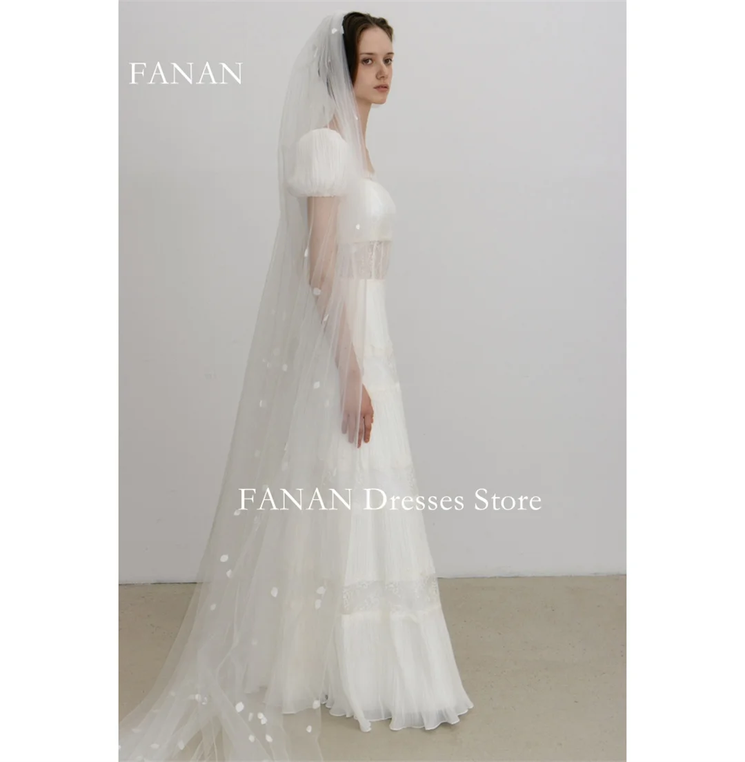 Fanan Korea Puff Sleeves Wedding Dresses  웨딩드레스 Chiffon Square Neck Lace Custom Made Ruched Photoshoot Bride Gowns Plus Size 5