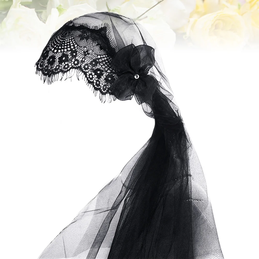 Black Muslim Bridal Veil Arab Wedding Veil Lace Hair Accessories Dress Up Props for Photography 90 90cm luxury women muslim hijab square silk scarf satin headscarf plain woman veil solid handkerchief hair turban bandana 2023