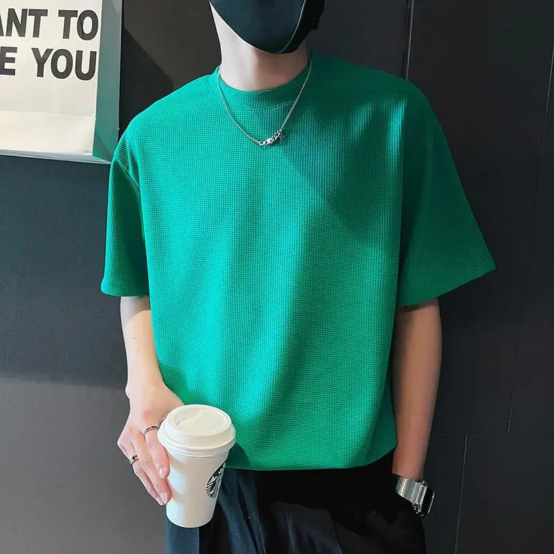 Maglietta superiore per uomo T-Shirt uomo arancione O collo abbigliamento semplice Streetwear No Logo Cool Hot allentato Basic estetica di alta qualità S - immagine 4
