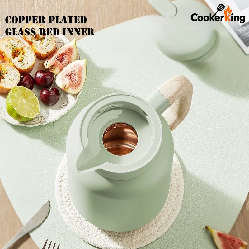 ترمس زجاج 1 لتر بمقبض خشبي