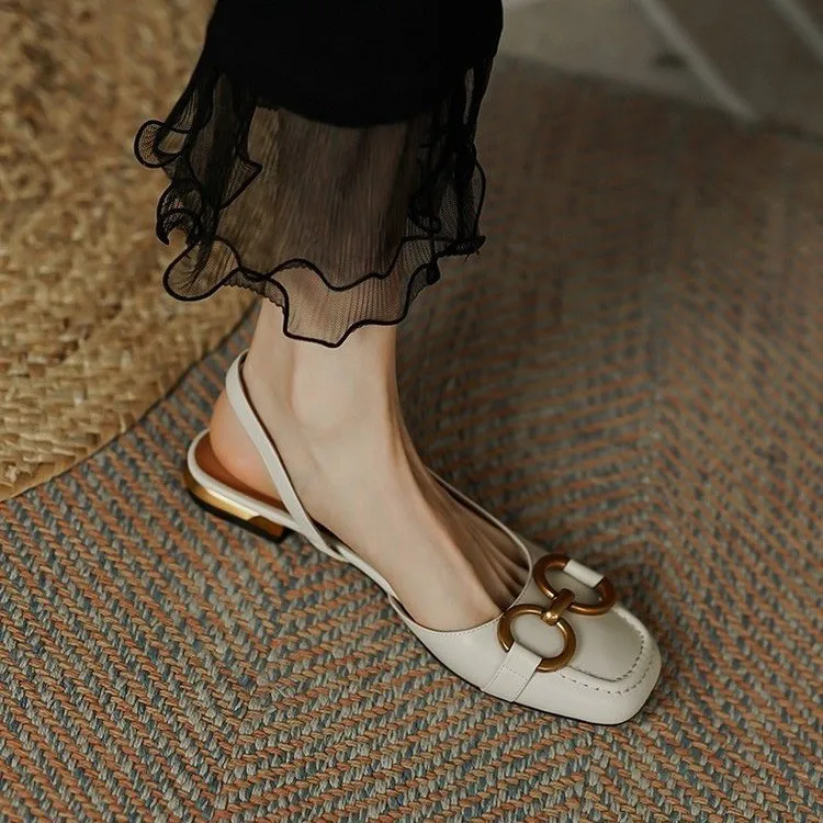 

French Retro Sandals for Women 2023 Summer New Casual Square Head Breathable Baotou Low Heel Back Air Foreign Trade Agency