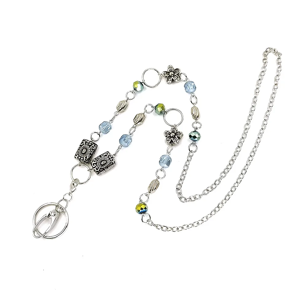 Women's Stylish Blue Beaded Lanyard with ID Badge Holder