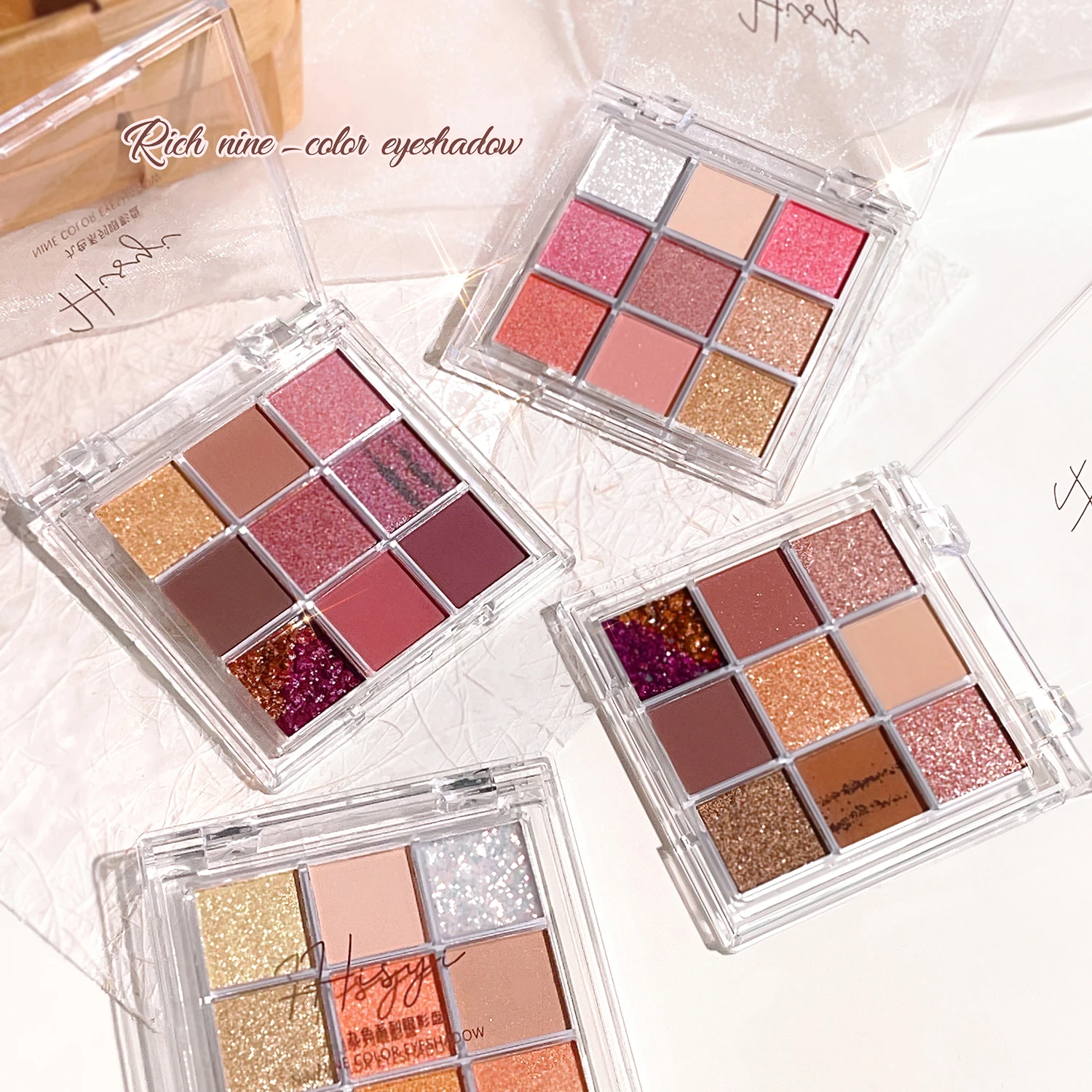 Summer 9 color eyeshadow palette: Orange brown, pink and gold, matte shimmer effect, lasting makeup, keep glitter rose Eyeshadow 6