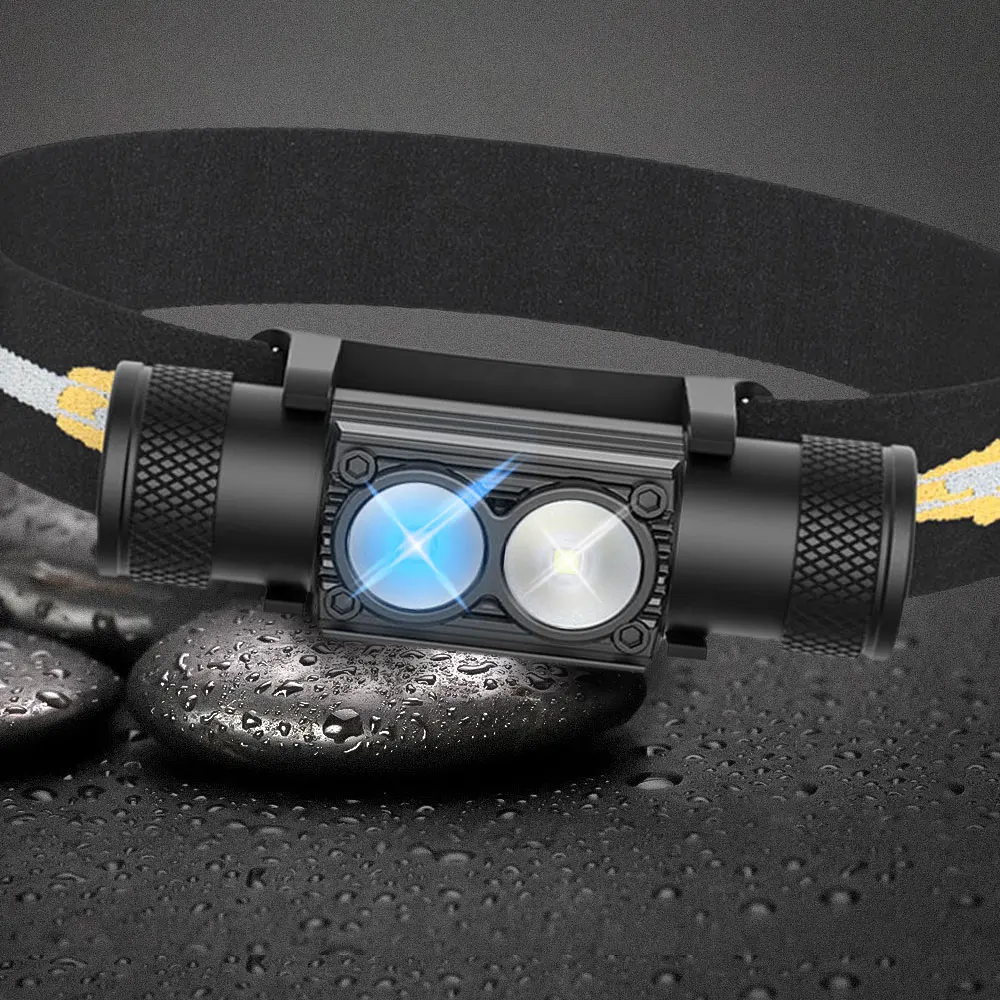 Nouvelle frontale LED haute puissance blanc bleu - Batterie 18650 rechargeable USB Type-C pour pêche chasse