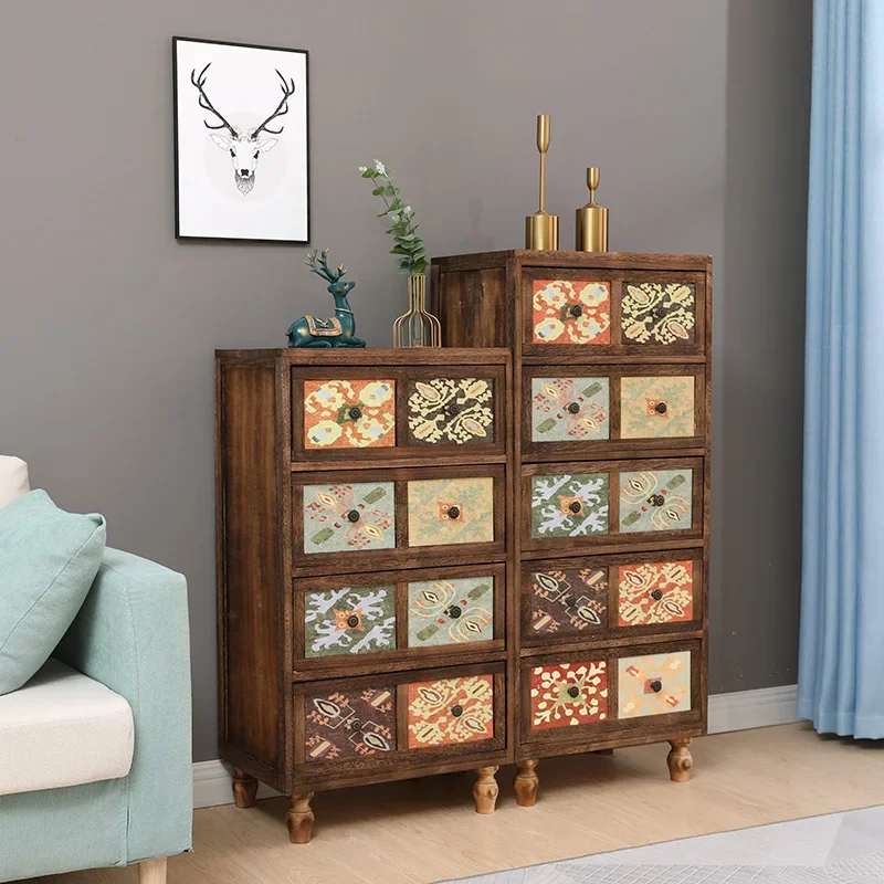 Household Fashion Storage Cabinets Solid Wood Multi-layer Drawer Type Storage Cabinet Simple Retro Wide 50cm Sofa Side Cabinet