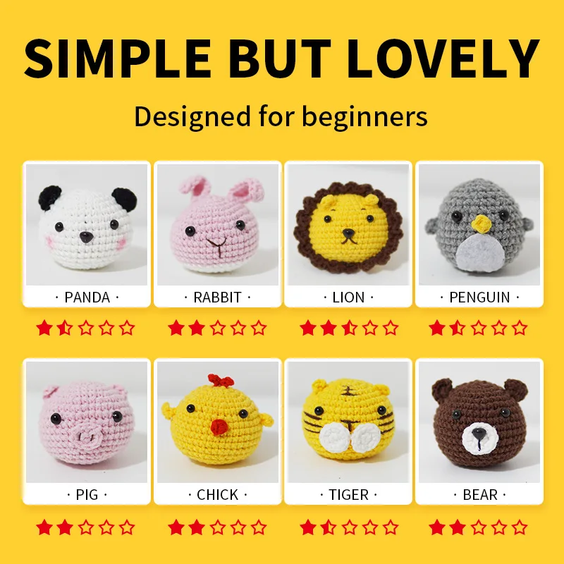 8Pcs Crochet Kit For Beginner Complete Crochet Knitting Kit Cute Animal Dolls Starter Pack with Yarn Keychain DIY Craft
